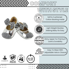 Baby Girls Synthetic Partywear Bow Belly Booties (Silver)-BT1612