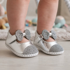 Baby Girls Synthetic Partywear Bow Belly Booties (Silver)-BT1612