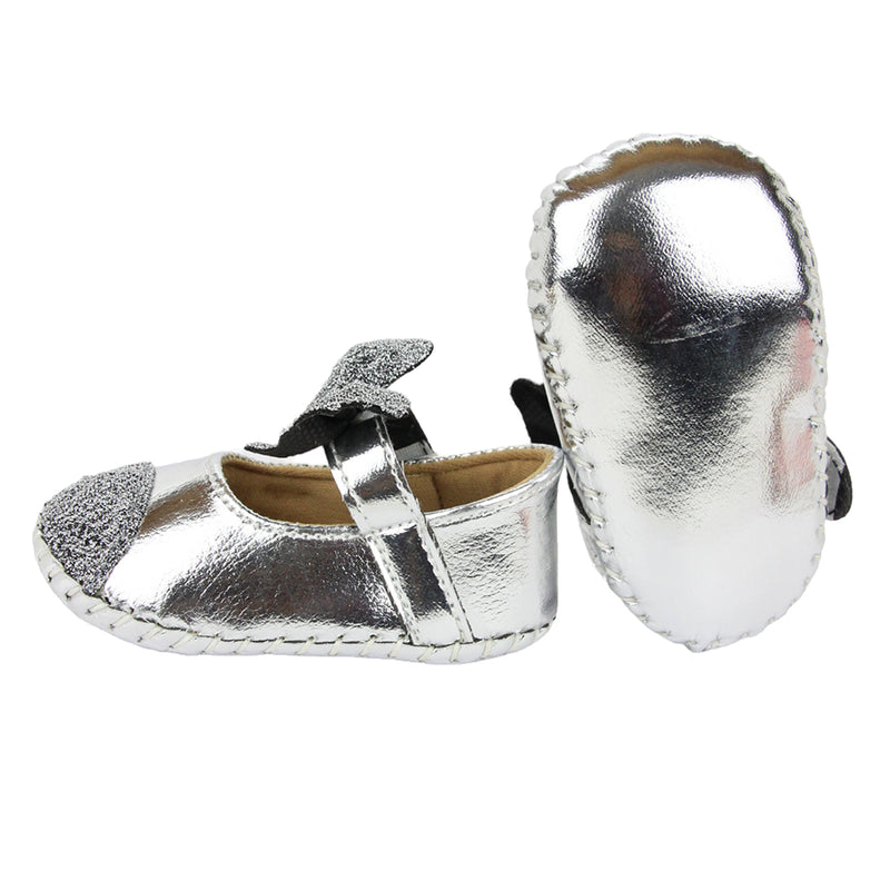 Baby Girls Synthetic Partywear Bow Belly Booties (Silver)-BT1612