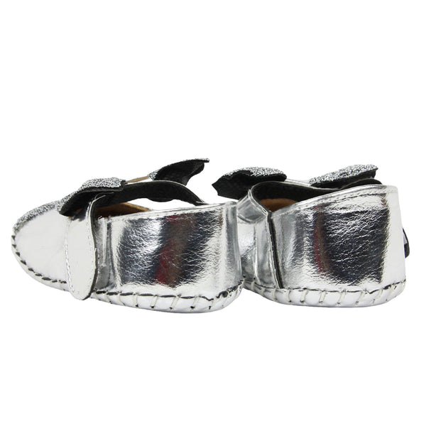 Baby Girls Synthetic Partywear Bow Belly Booties (Silver)-BT1612