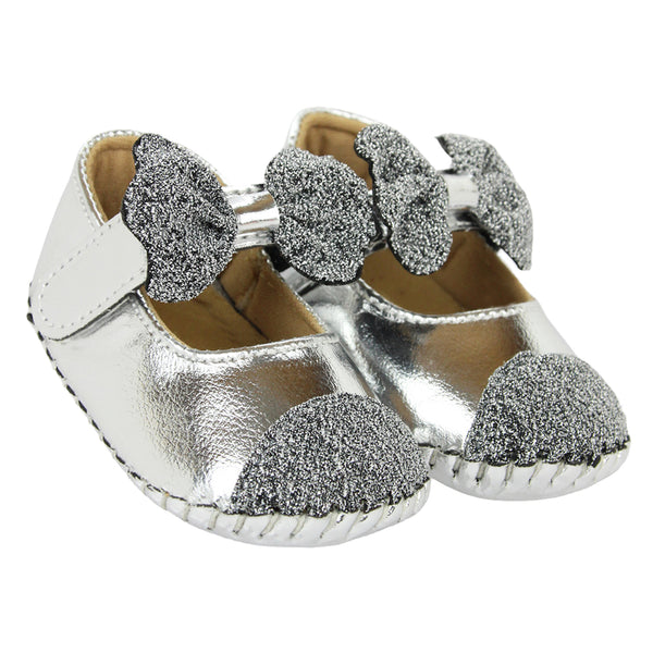 Baby Girls Synthetic Partywear Bow Belly Booties (Silver)-BT1612