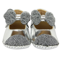 Baby Girls Synthetic Partywear Bow Belly Booties (Silver)-BT1612