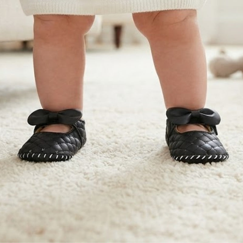 Baby Girls Belly Synthetic Partywear Bow Black Velcro Sandal-BT1620