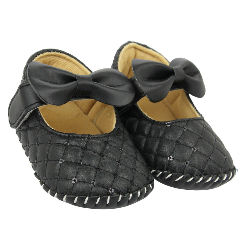 Baby Girls Belly Synthetic Partywear Bow Black Velcro Sandal-BT1620