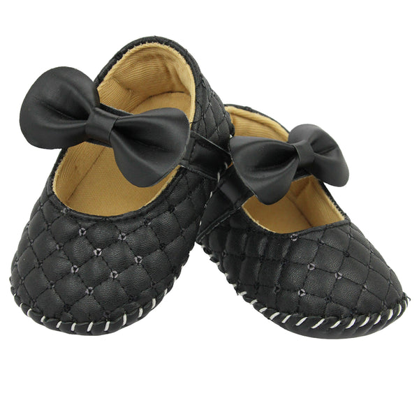 Baby Girls Belly Synthetic Partywear Bow Black Velcro Sandal-BT1620
