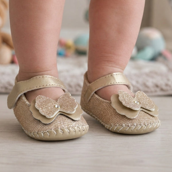 Baby Girls Fancy Partywear Floral Soft Gold Velcro Sandal-BT1691