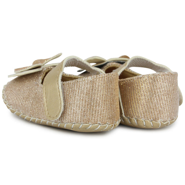 Baby Girls Fancy Partywear Floral Soft Gold Velcro Sandal-BT1691