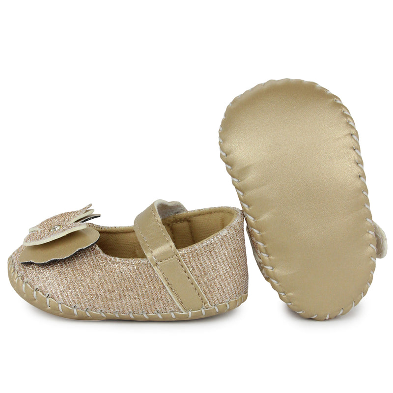 Baby Girls Fancy Partywear Floral Soft Gold Velcro Sandal-BT1691