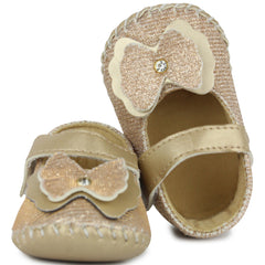 Baby Girls Fancy Partywear Floral Soft Gold Velcro Sandal-BT1691