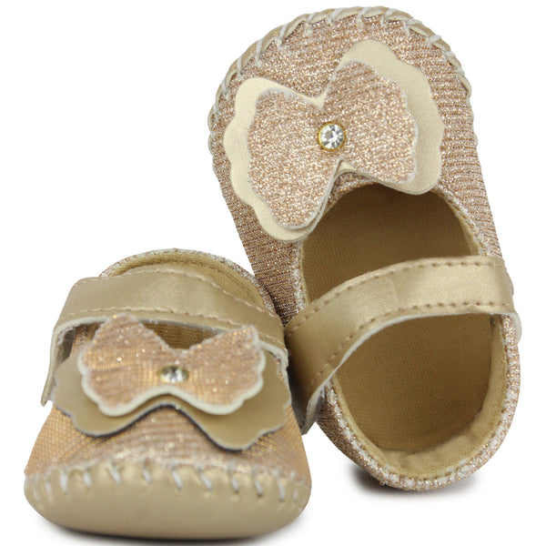 Baby Girls Fancy Partywear Floral Soft Gold Velcro Sandal-BT1691