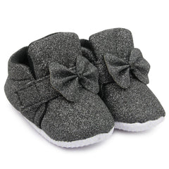 Baby Girls Cotton Velcro Partywear Black Bow Shoes-BT1766