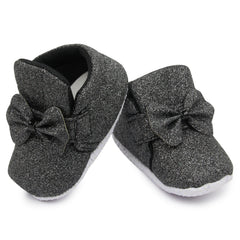 Baby Girls Cotton Velcro Partywear Black Bow Shoes-BT1766