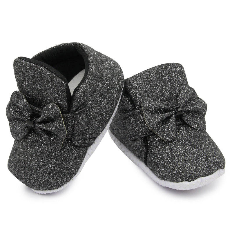 Baby Girls Cotton Velcro Partywear Black Bow Shoes-BT1766