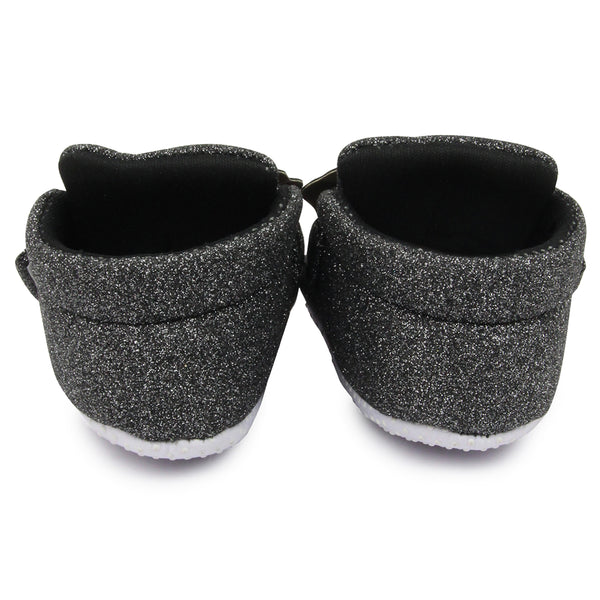 Baby Girls Cotton Velcro Partywear Black Bow Shoes-BT1766