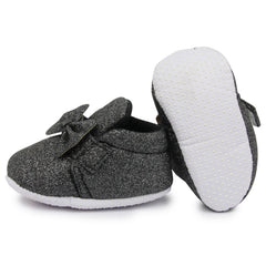 Baby Girls Cotton Velcro Partywear Black Bow Shoes-BT1766