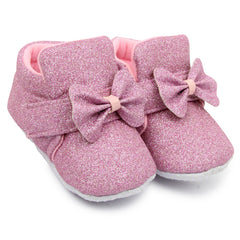 Baby Girls Soft Cotton Bow Pink Velcro Shoes-BT1767