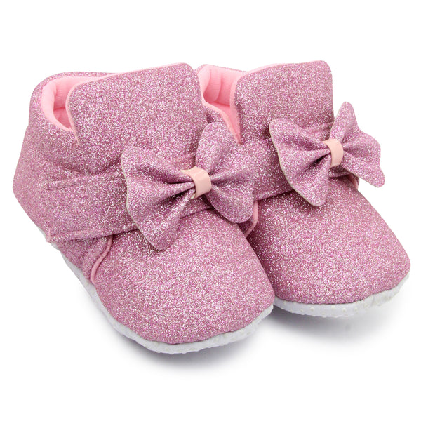 Baby Girls Soft Cotton Bow Pink Velcro Shoes-BT1767