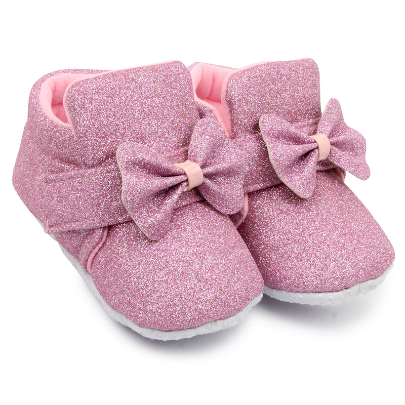 Baby Girls Soft Cotton Bow Pink Velcro Shoes-BT1767