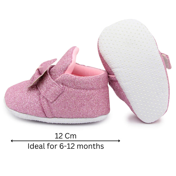 Baby Girls Soft Cotton Bow Pink Velcro Shoes-BT1767