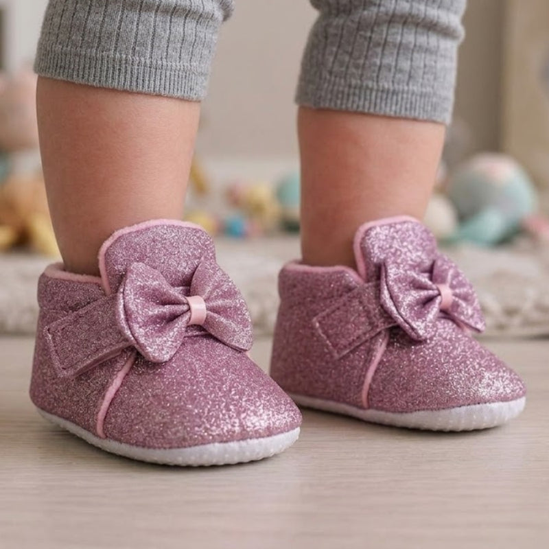 Baby Girls Soft Cotton Bow Pink Velcro Shoes-BT1767