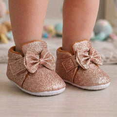 Baby Girls Cotton Velcro Partywear Brown Bow Shoes-BT1768