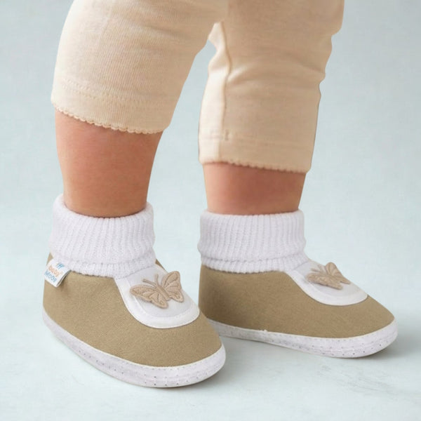 6 To 12 Months Baby Boys & Girls Cotton Butterfly Face Plain Booties (Mehendi Green)-BT2147