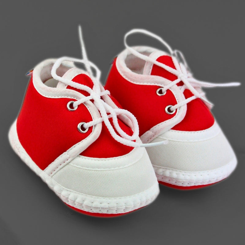 6 To 12 Months Baby Boys & Girls Soft Cotton Pre-Walker Lace Plain Booties (Red,White)-BT2239