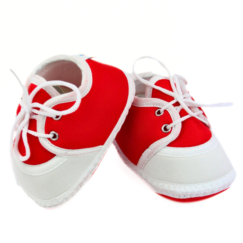 6 To 12 Months Baby Boys & Girls Soft Cotton Pre-Walker Lace Plain Booties (Red,White)-BT2239