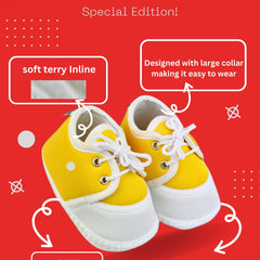 6 To 12 Months Baby Boys & Girls Cotton Pre-Walker Lace Plain Booties (Yellow,White)-BT2240