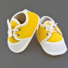 6 To 12 Months Baby Boys & Girls Cotton Pre-Walker Lace Plain Booties (Yellow,White)-BT2240
