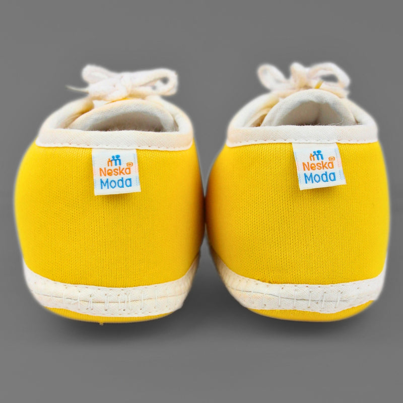 6 To 12 Months Baby Boys & Girls Cotton Pre-Walker Lace Plain Booties (Yellow,White)-BT2240