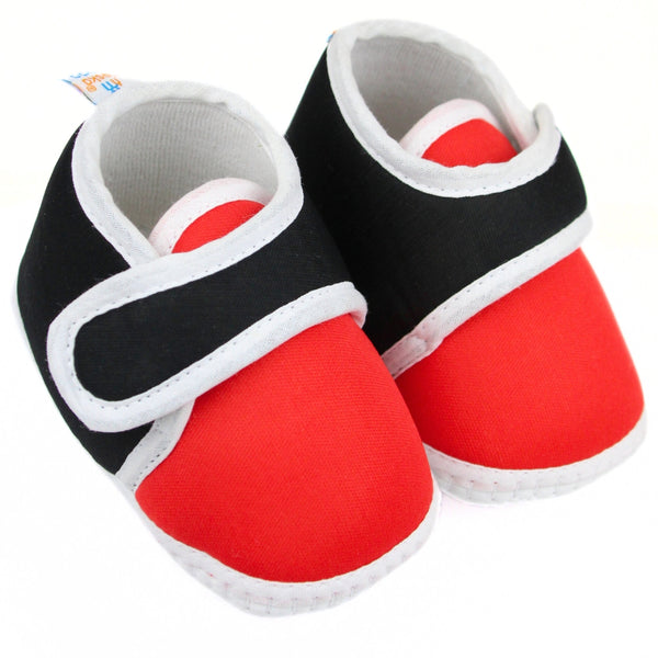 6 To 12 Months Baby Boys & Girls Cute Soft Cotton Velcro Shoes Booties (Black, Red)-BT2243