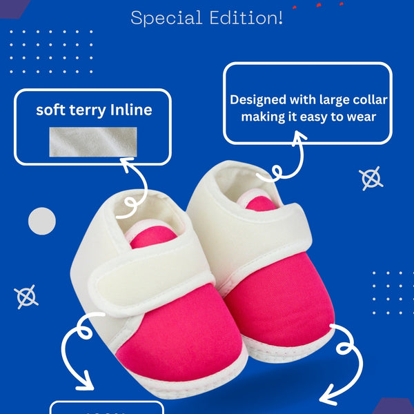 6 To 12 Months Baby Boys & Girls Cute Soft Cotton Velcro Shoes Booties (White, Rani)-BT2244