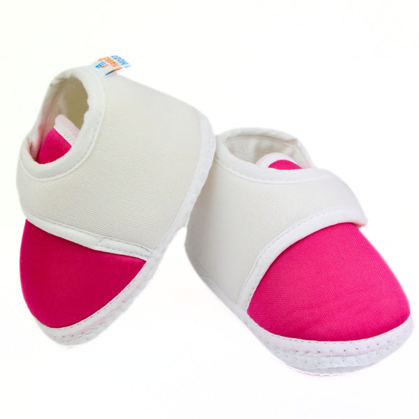 6 To 12 Months Baby Boys & Girls Cute Soft Cotton Velcro Shoes Booties (White, Rani)-BT2244