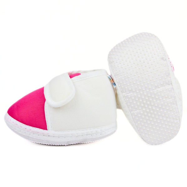 6 To 12 Months Baby Boys & Girls Cute Soft Cotton Velcro Shoes Booties (White, Rani)-BT2244