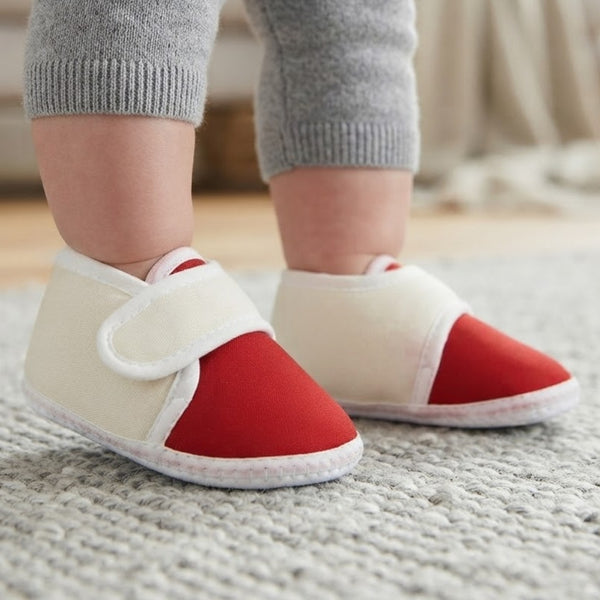 Baby Unisex Soft Cotton White,Maroon Velcro Shoes-BT2248