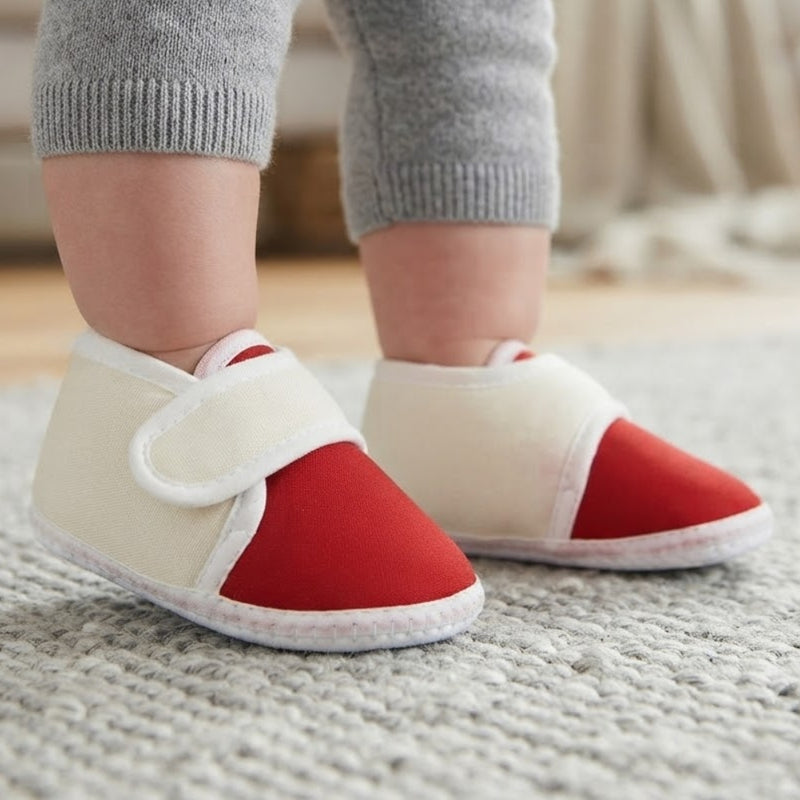 Baby Unisex Soft Cotton White,Maroon Velcro Shoes-BT2248