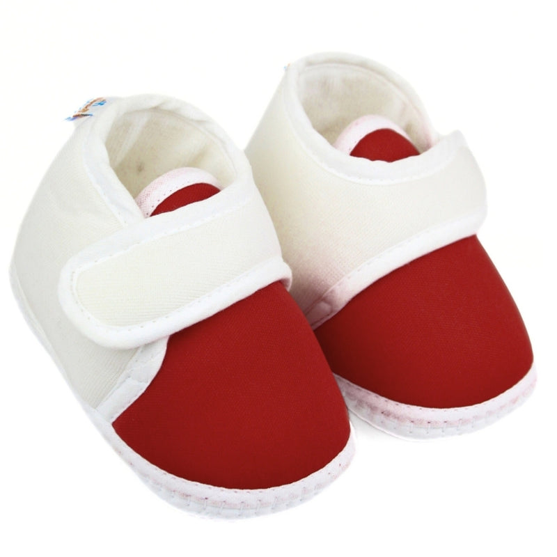 Baby Unisex Soft Cotton White,Maroon Velcro Shoes-BT2248
