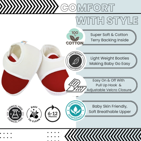 Baby Unisex Soft Cotton White,Maroon Velcro Shoes-BT2248