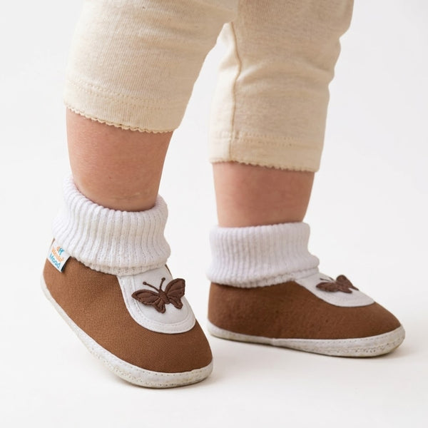 6 To 12 Months Baby Boys & Girls Cotton Pre-Walker Butterfly Booties (Brown,White)-BT2291
