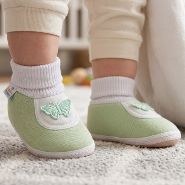 6 To 12 Months Baby Boys & Girls Soft Cotton Pre-Walker Butterfly Booties (Light Green)-BT2292