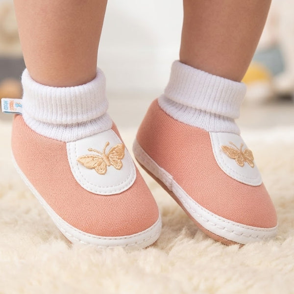 6 To 12 Months Baby Boys & Girls Soft Cotton Pre-Walker Butterfly Booties (Light Pink)-BT2293