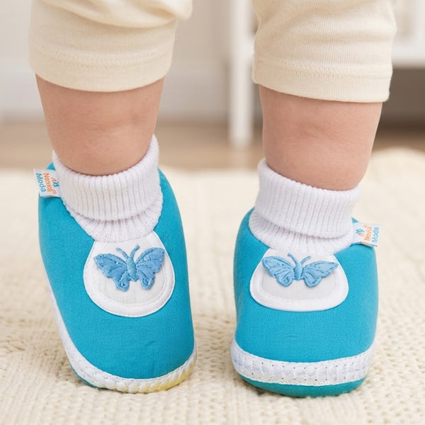 6 To 12 Months Baby Boys & Girls Soft Cotton Pre-Walker Butterfly Booties (Sky Blue)-BT2294