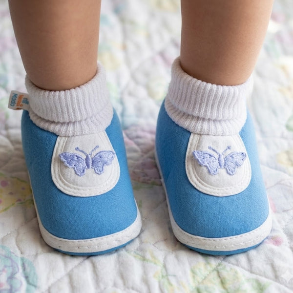 6 To 12 Months Baby Boys & Girls Cute Soft Cotton Pre-Walker Butterfly Booties (Blue)-BT2295