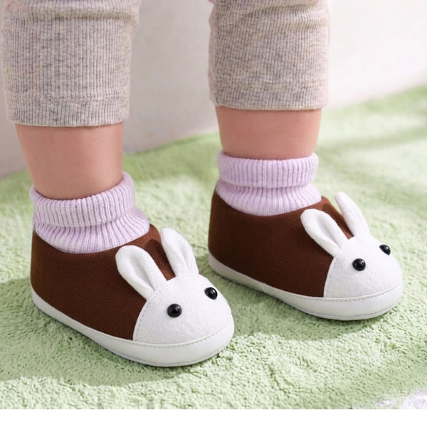 6 To 12 Months Baby Boys & Girls Cotton Pre-Walker Rabbit Face Booties (Brown,White)-BT2296