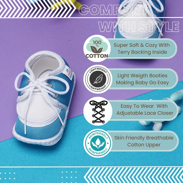 6 To 12 Months Baby Boys & Baby Girls Cute Soft Cotton Pre-Walker Lace Booties (Blue)