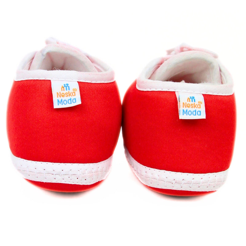 6 To 12 Months Baby Boys & Girls Soft Cotton Pre-Walker Lace Plain Booties (Red,Black)-BT2306
