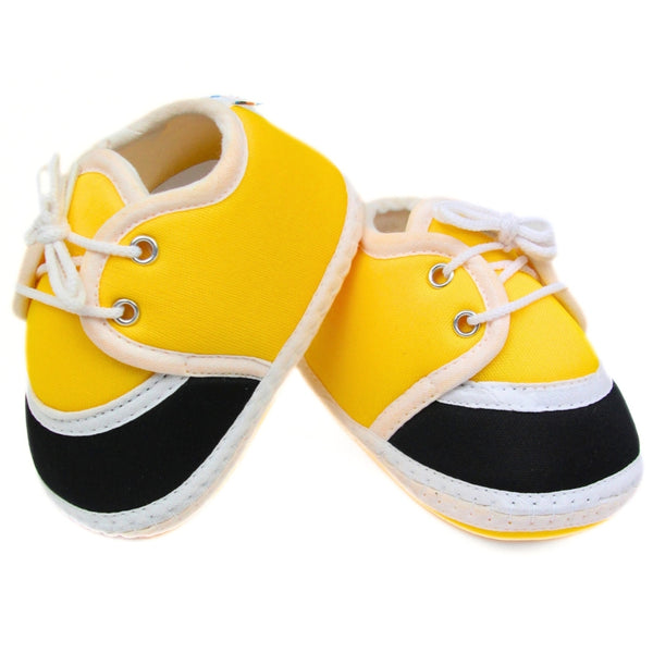 6 To 12 Months Baby Boys & Girls Cotton Pre-Walker Lace Plain Booties (Yellow,Black)-BT2307