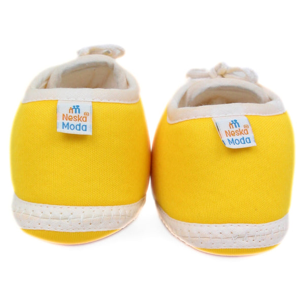 6 To 12 Months Baby Boys & Girls Cotton Pre-Walker Lace Plain Booties (Yellow,Black)-BT2307