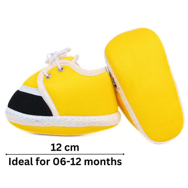 6 To 12 Months Baby Boys & Girls Cotton Pre-Walker Lace Plain Booties (Yellow,Black)-BT2307